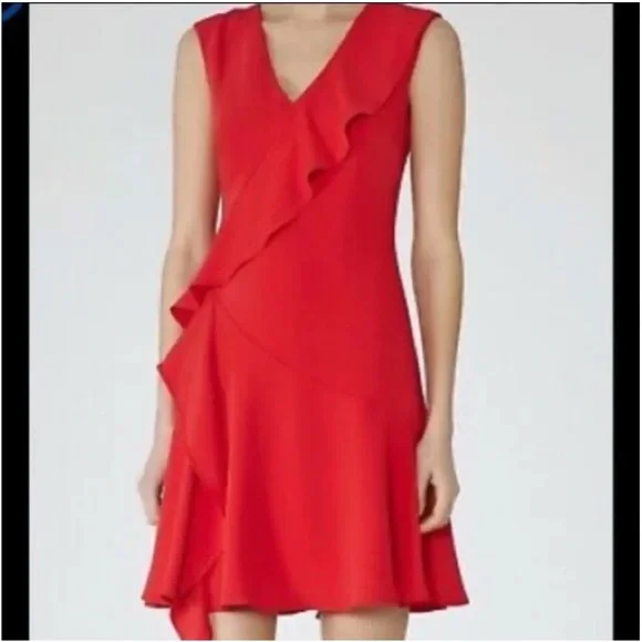 Reiss Red Ruffle Short Mini Odessa Dress, size 10 - Picture 1 of 9